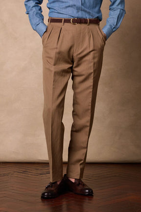 Como Pleated Trouser - Honey Brown Wool Linen