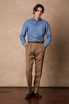 Como Pleated Trouser - Honey Brown Wool Linen