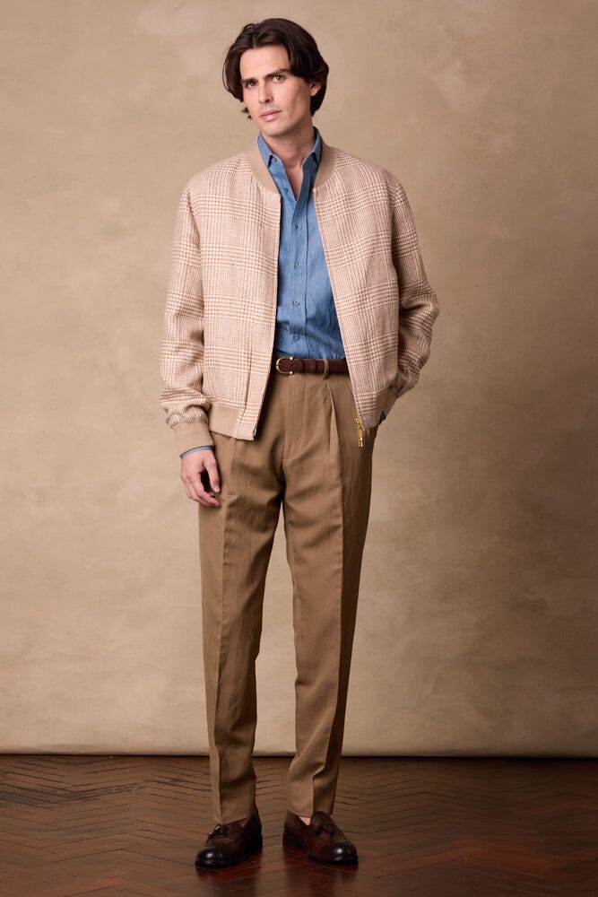 Como Pleated Trouser - Honey Brown Wool Linen