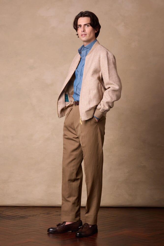 Bomber Jacket - Camel, Natural, Rust Check Summer Tweed
