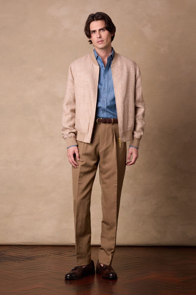 Bomber Jacket - Camel, Natural, Rust Check Summer Tweed