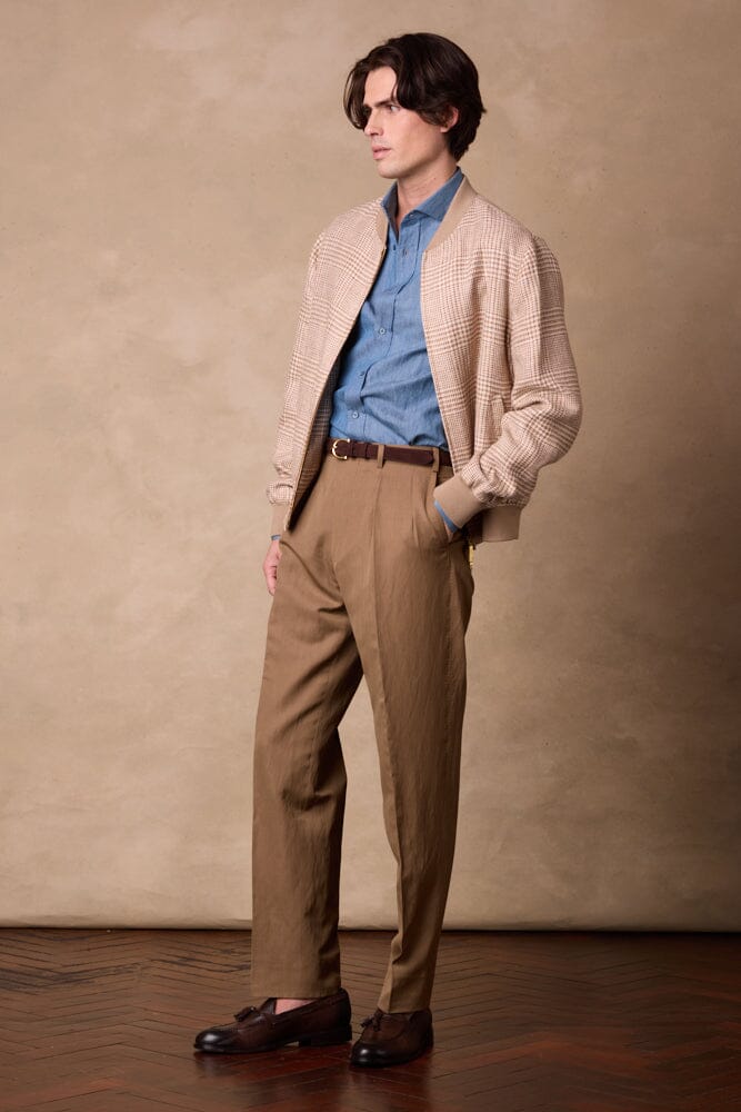 Bomber Jacket - Camel, Natural, Rust Check Summer Tweed