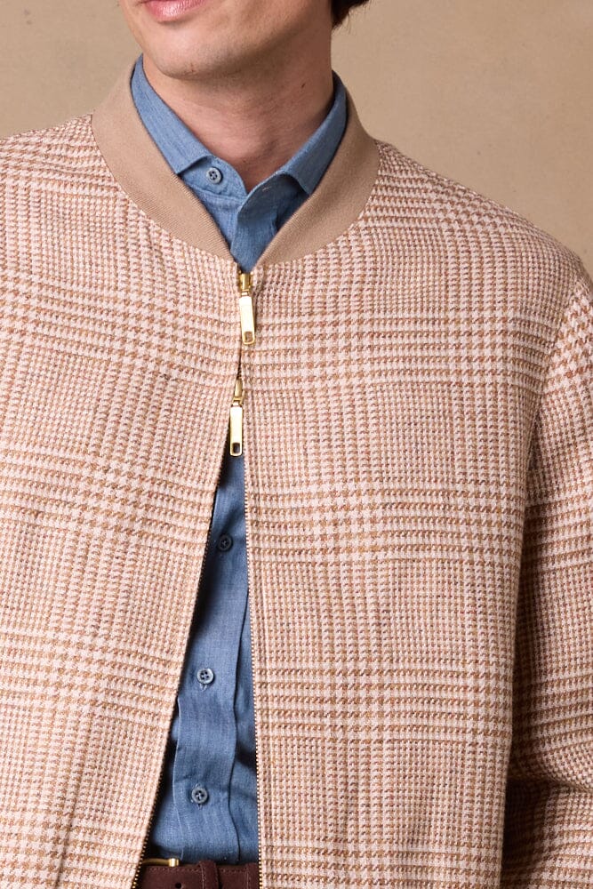 Bomber Jacket - Camel, Natural, Rust Check Summer Tweed