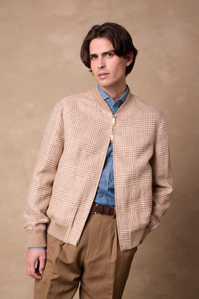 Bomber Jacket - Camel, Natural, Rust Check Summer Tweed