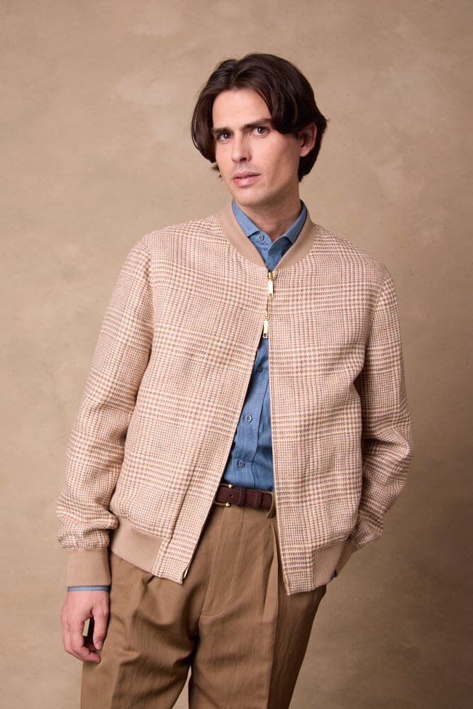 Bomber Jacket - Camel, Natural, Rust Check Summer Tweed