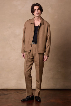 Como Pleated Trouser - Honey Brown Wool Linen