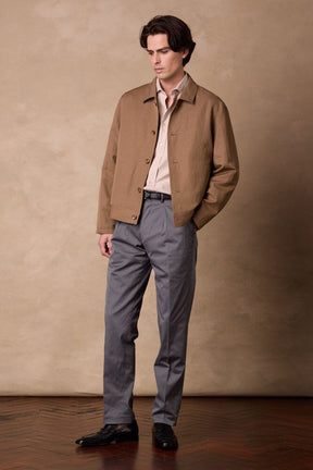 Como Pleated Trouser - Grey Cotton Stretch Twill