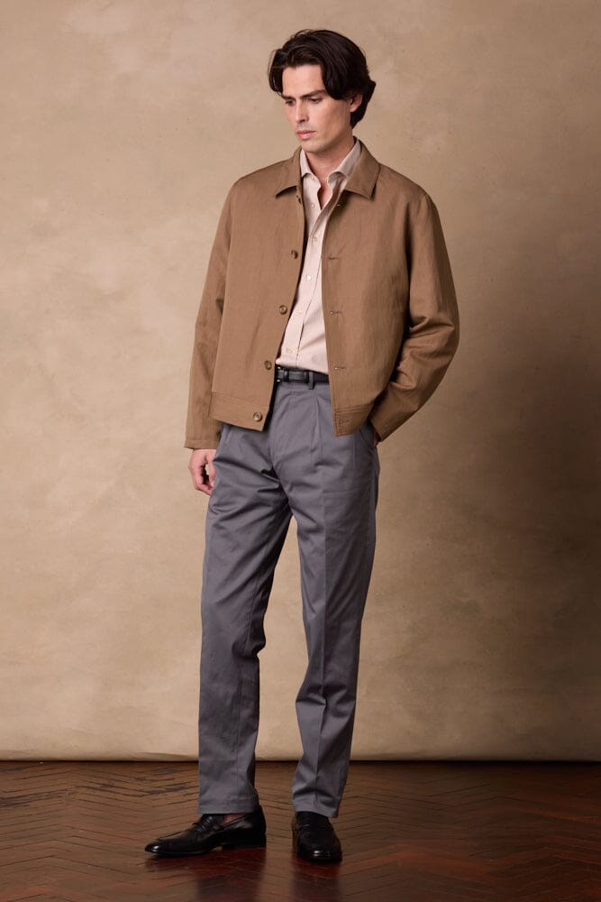 Como Pleated Trouser - Grey Cotton Stretch Twill