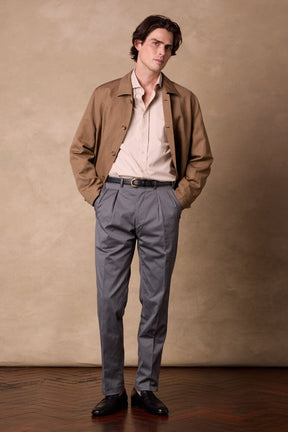 Como Pleated Trouser - Grey Cotton Stretch Twill