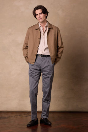 Como Pleated Trouser - Grey Cotton Stretch Twill