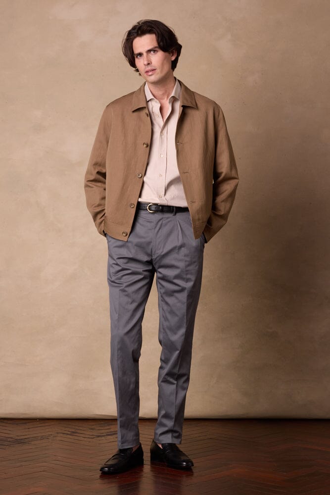 Como Pleated Trouser - Grey Cotton Stretch Twill