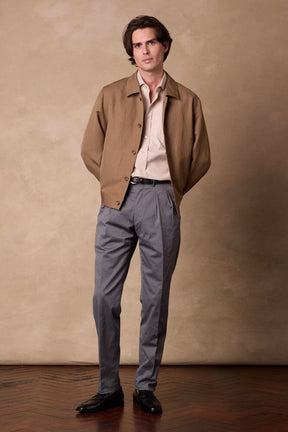 Como Pleated Trouser - Grey Cotton Stretch Twill