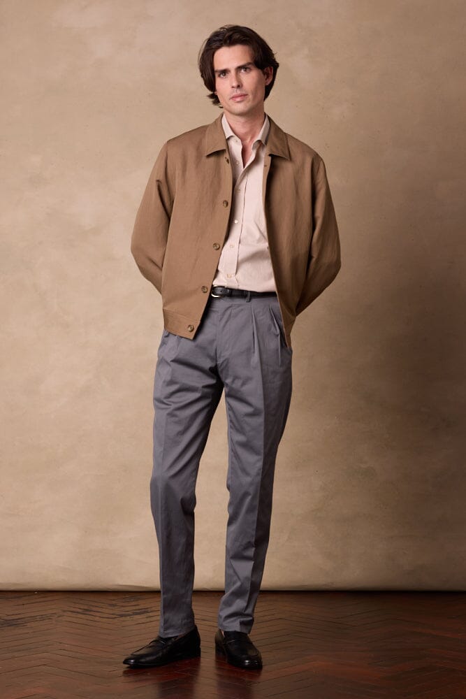 Como Pleated Trouser - Grey Cotton Stretch Twill