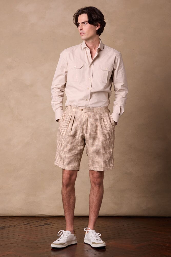 Double Pleated Shorts - Camel/Beige/Rust Linen Cotton