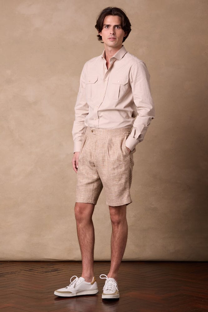 Double Pleated Shorts - Camel/Beige/Rust Linen Cotton