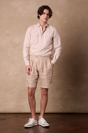 Double Pleated Shorts - Camel/Beige/Rust Linen Cotton