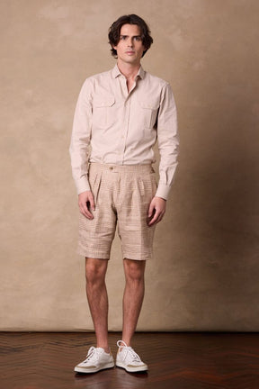 Double Pleated Shorts - Camel/Beige/Rust Linen Cotton