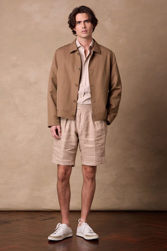 Double Pleated Shorts - Camel/Beige/Rust Linen Cotton