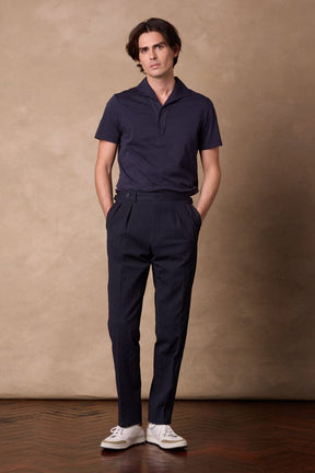 Como Pleated Trouser - Navy Seersucker