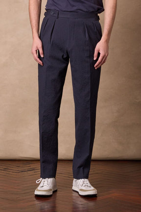 Como Pleated Trouser - Navy Seersucker