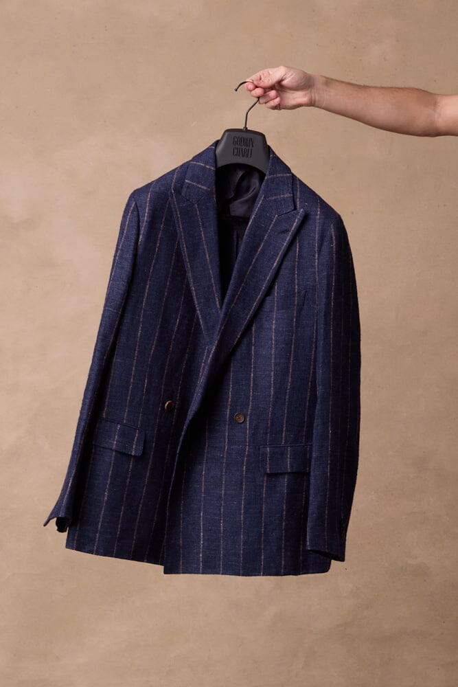Austin DB Jacket - Blue with Brown Stripe Linen Wool