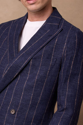 Austin DB Jacket - Blue with Brown Stripe Linen Wool