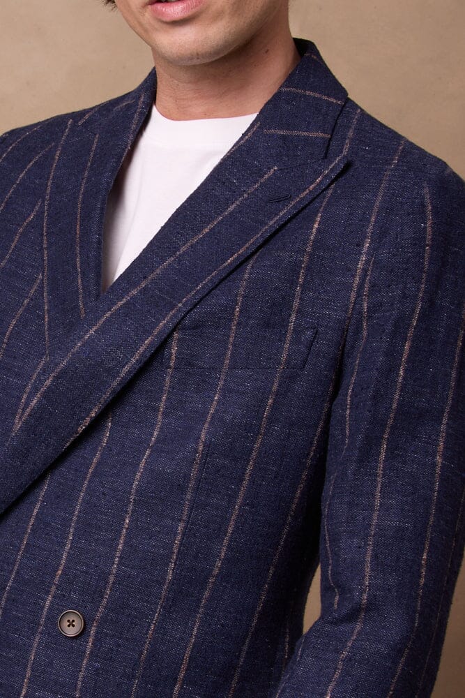 Austin DB Jacket - Blue with Brown Stripe Linen Wool
