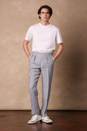 Teba Jacket - Blue-Grey White Stripe Linen