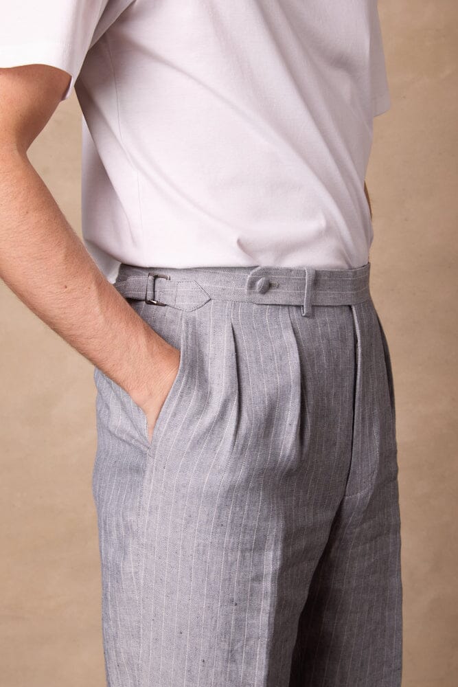 Teba Jacket - Blue-Grey White Stripe Linen