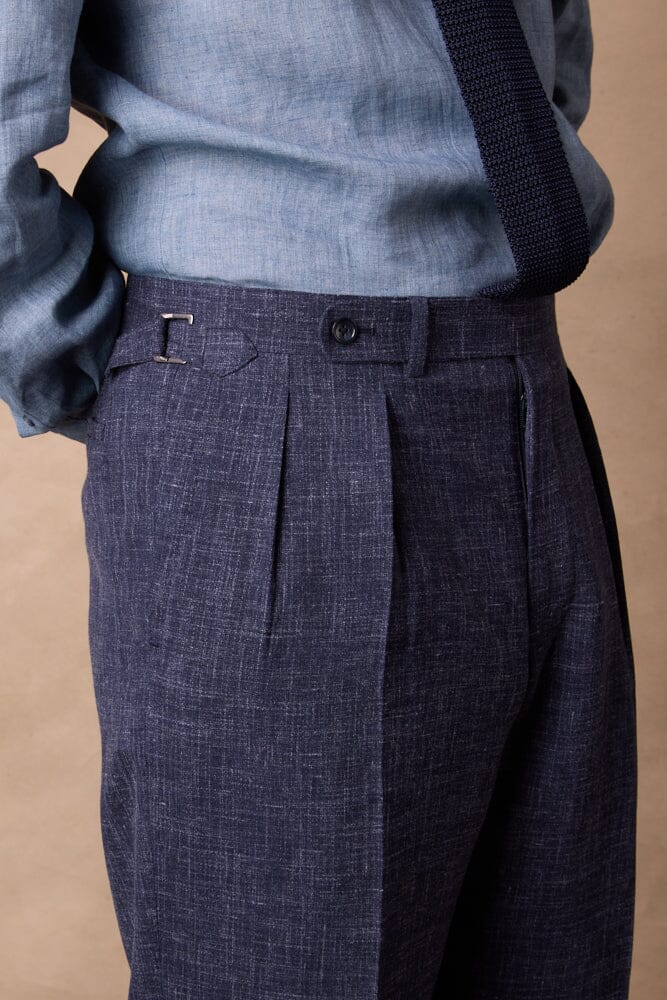 Greyson / Como Suit - Navy and White Wool Linen Silk