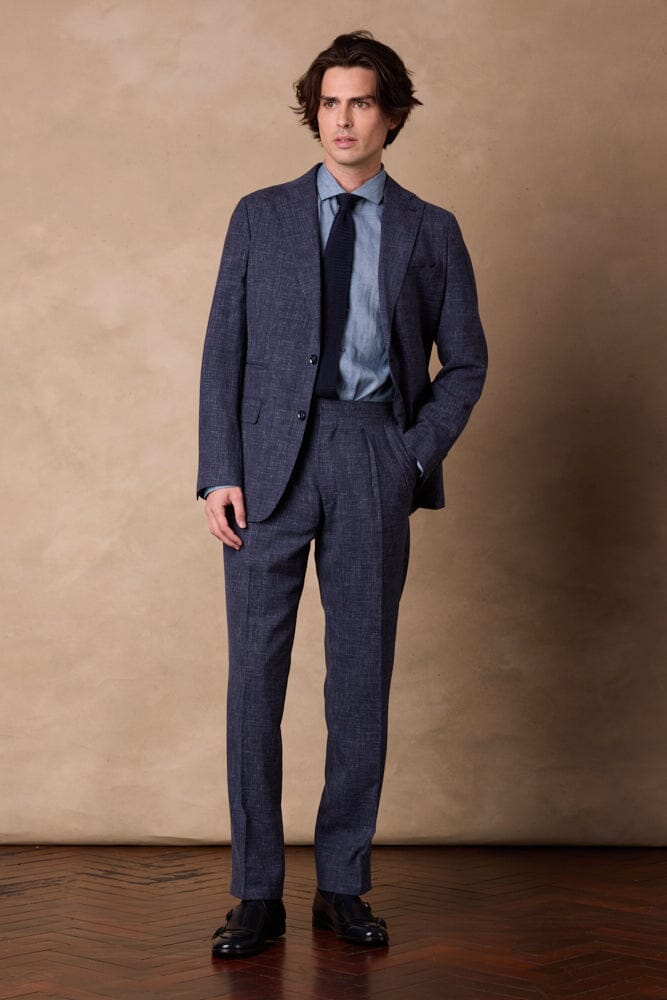 Greyson / Como Suit - Navy and White Wool Linen Silk