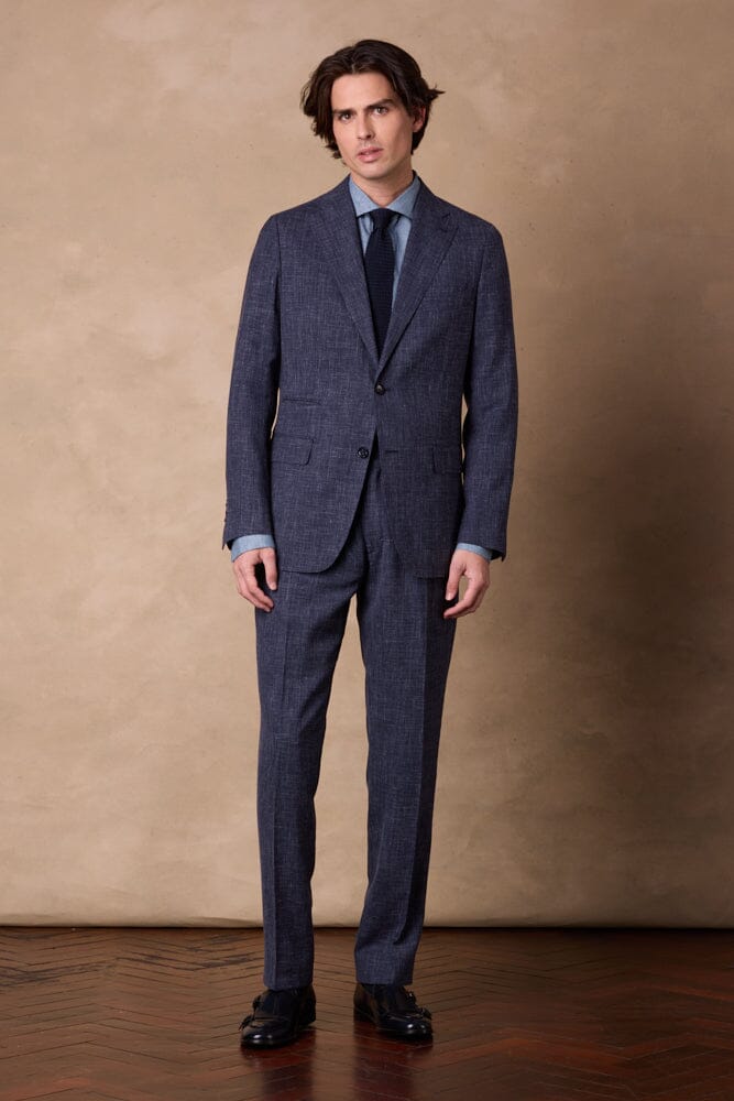 Greyson / Como Suit - Navy and White Wool Linen Silk