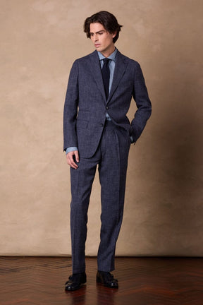 Greyson / Como Suit - Navy and White Wool Linen Silk