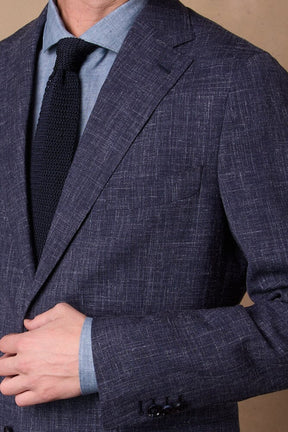 Greyson / Como Suit - Navy and White Wool Linen Silk