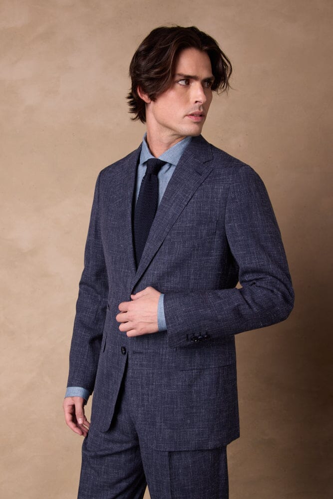 Greyson / Como Suit - Navy and White Wool Linen Silk