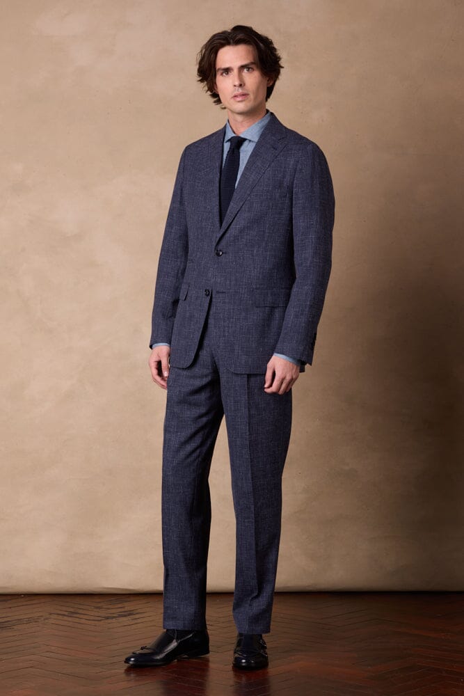 Greyson / Como Suit - Navy and White Wool Linen Silk