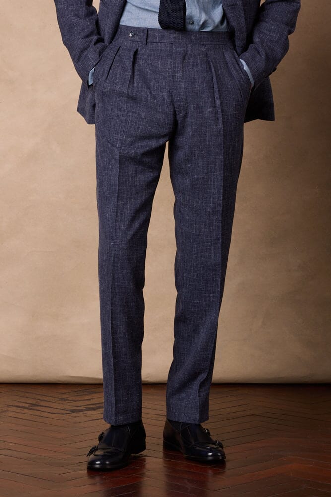 Greyson / Como Suit - Navy and White Wool Linen Silk
