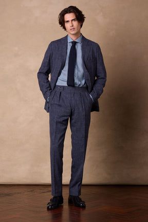 Greyson / Como Suit - Navy and White Wool Linen Silk