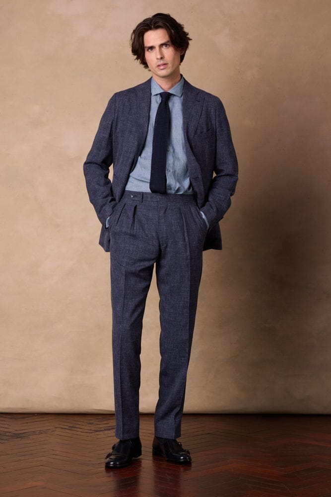 Greyson / Como Suit - Navy and White Wool Linen Silk