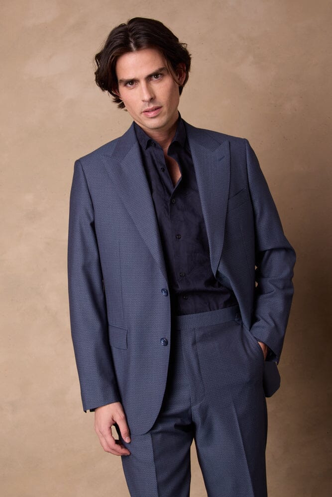 Jonah 10 Blazer - Blue Sharkskin Waves Wool
