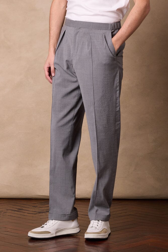 Bailey Pleated Trouser - Grey Seersucker