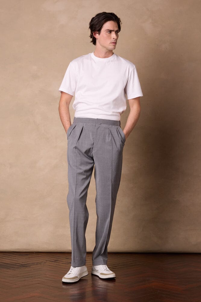 Bailey Pleated Trouser - Grey Seersucker