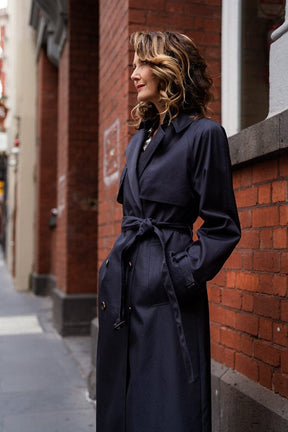 Maddie Oversized Trench Coat - Navy Cotton Gabardine