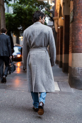 Blake (Long) Coat - Grey, Camel and White Wide Herringbone Wool