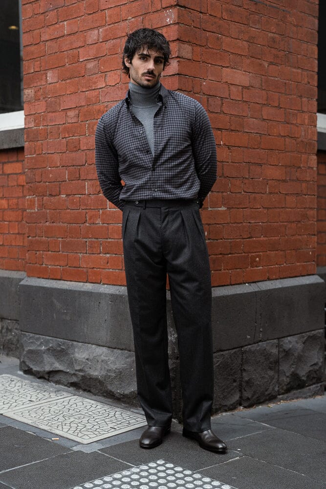 Ralph Narrow Spread Button Down Shirt - Grey & Black Check