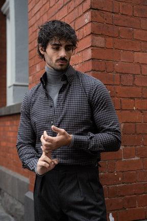 Ralph Narrow Spread Button Down Shirt - Grey & Black Check