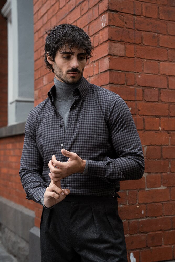 Ralph Narrow Spread Button Down Shirt - Grey & Black Check