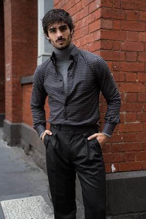 Ralph Narrow Spread Button Down Shirt - Grey & Black Check
