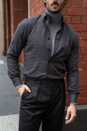 Ralph Narrow Spread Button Down Shirt - Grey & Black Check