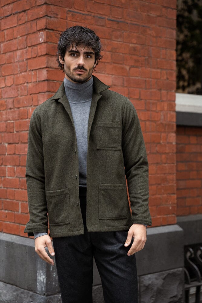 Ethan Overshirt - Olive Wool Cashmere Marle